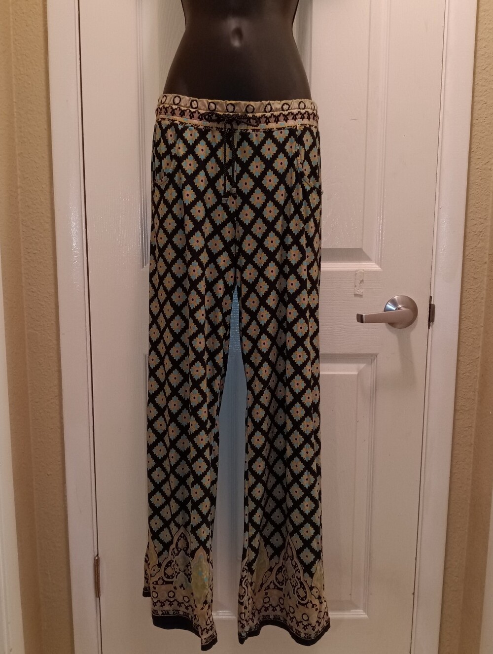 Nanette LePore Boho Wide-Leg Printed Pants - Black Cream Sage